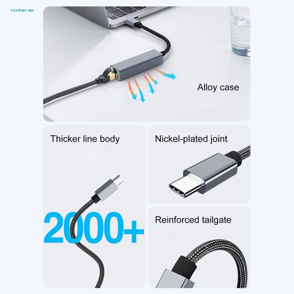 Nin Đầu Kết Nối Mạng ethernet Tốc Độ Cao Bằng Hợp Kim Nhôm Hỗ Trợ usb type-c / usb Sang rj45 ethernet Cho Máy Tính / Điện Thoại / Máy Tính Bảng / laptop 10 / 100 / 1000mbps