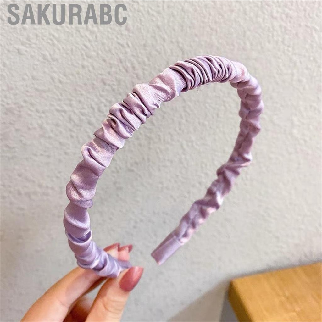 Sakurabc Ruched Hair Band Satin Pleated Headbands Ruffled Hoop Fashionable Accessories for Women Girls