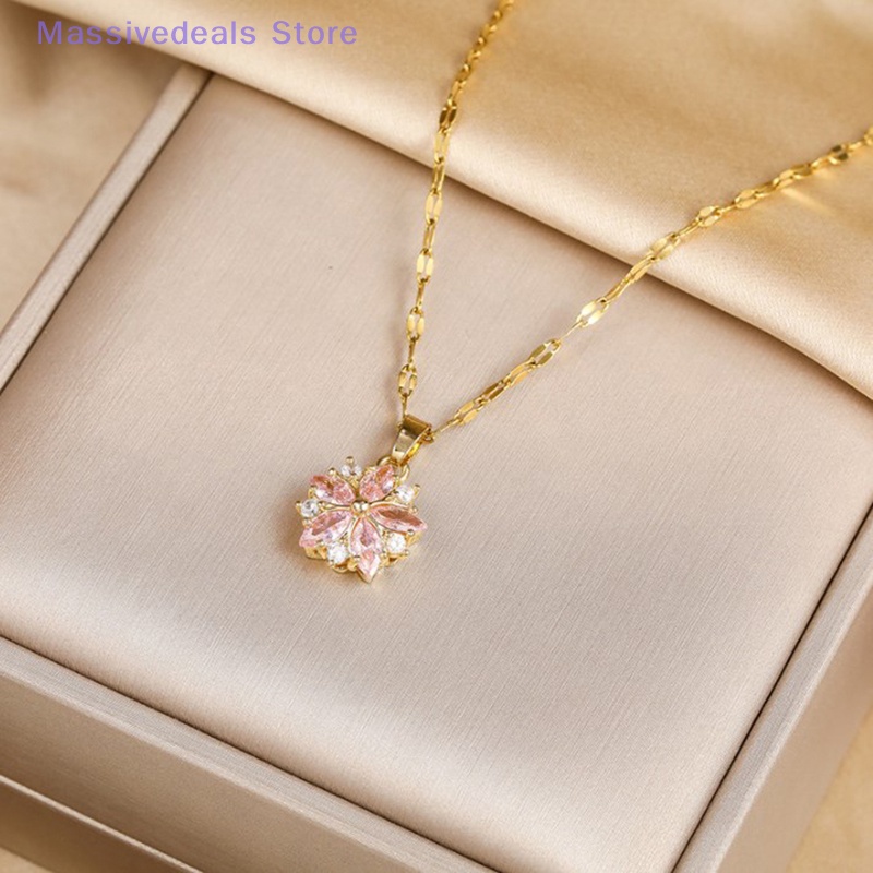 Vòng cổ Bằng Thép Không Gỉ Mặt Hoa Anh Đào Đính Đá zircon Màu Hồng Thời Trang Cho Nữ Mới