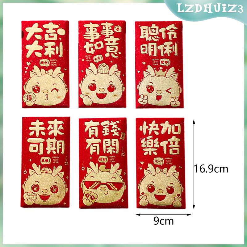 Set 6 Bao Lì Xì Đỏ Phong Cách Trung Hoa Mừng Năm Mới 2024