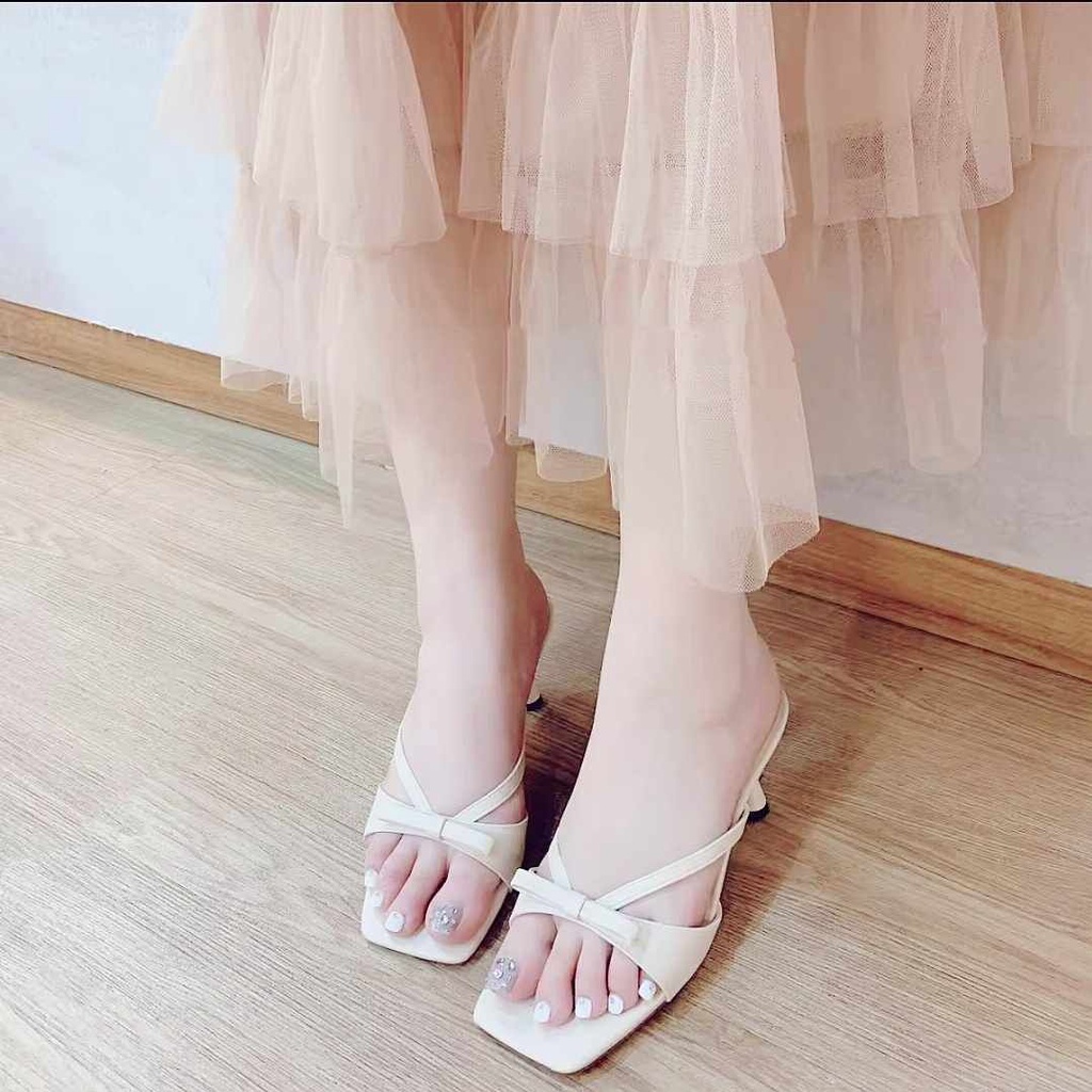 Dép Cao Gót Big Size 35 - 40 Quai Nơ Gót Nhọn Giá Rẻ - MS 08