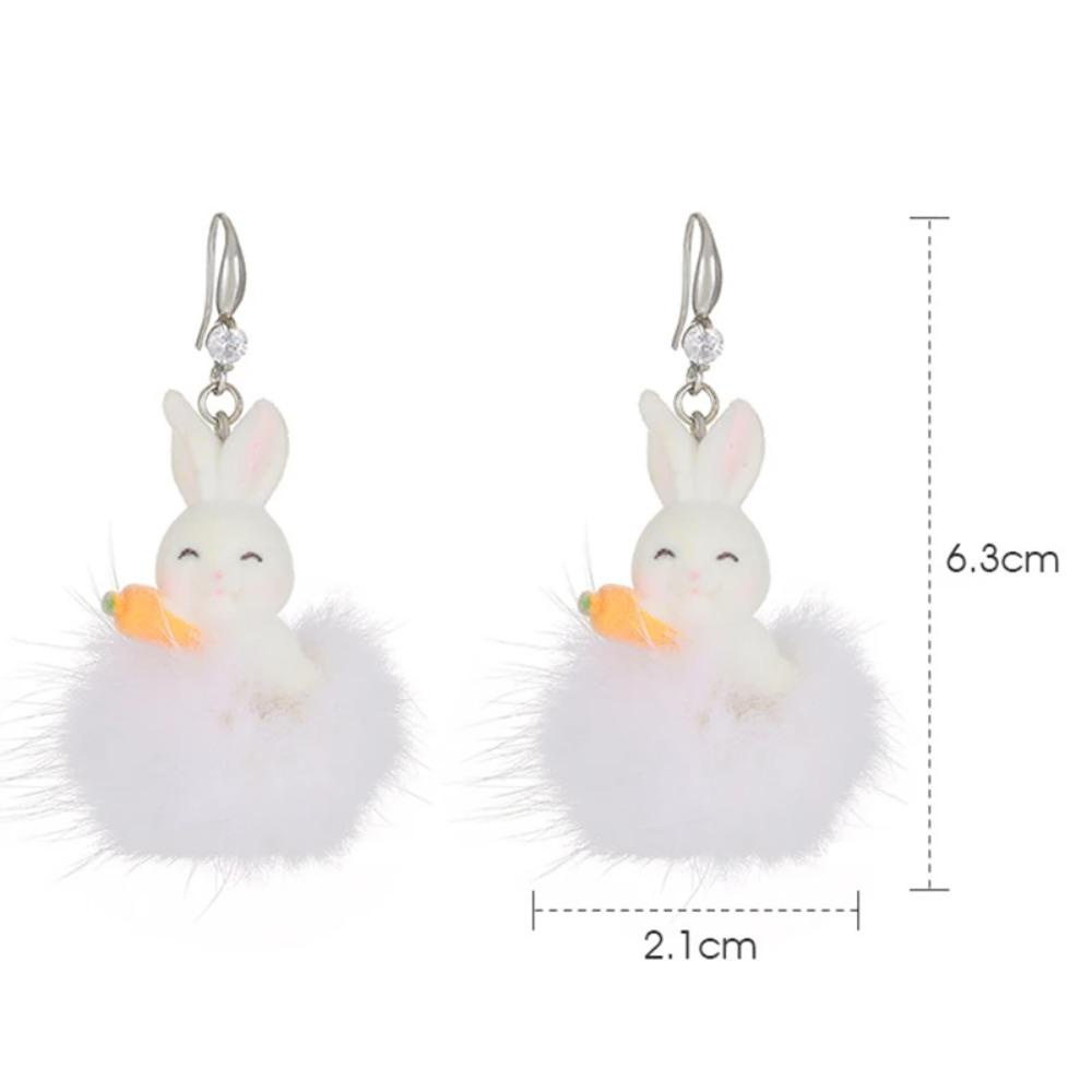 Niuyou Bông Tai Mùa Đông Hình Thỏ Bông Trắng Thả Thỏ Cà Rốt Nhẹ Dễ Thương Làm Quà Tặng Năm Cho Nữ