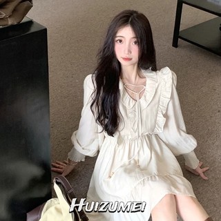 Huizumei Đầm Dài Tay Cổ Chữ v Phong Cách Hàn Quốc Thời Trang Cho Nữ
