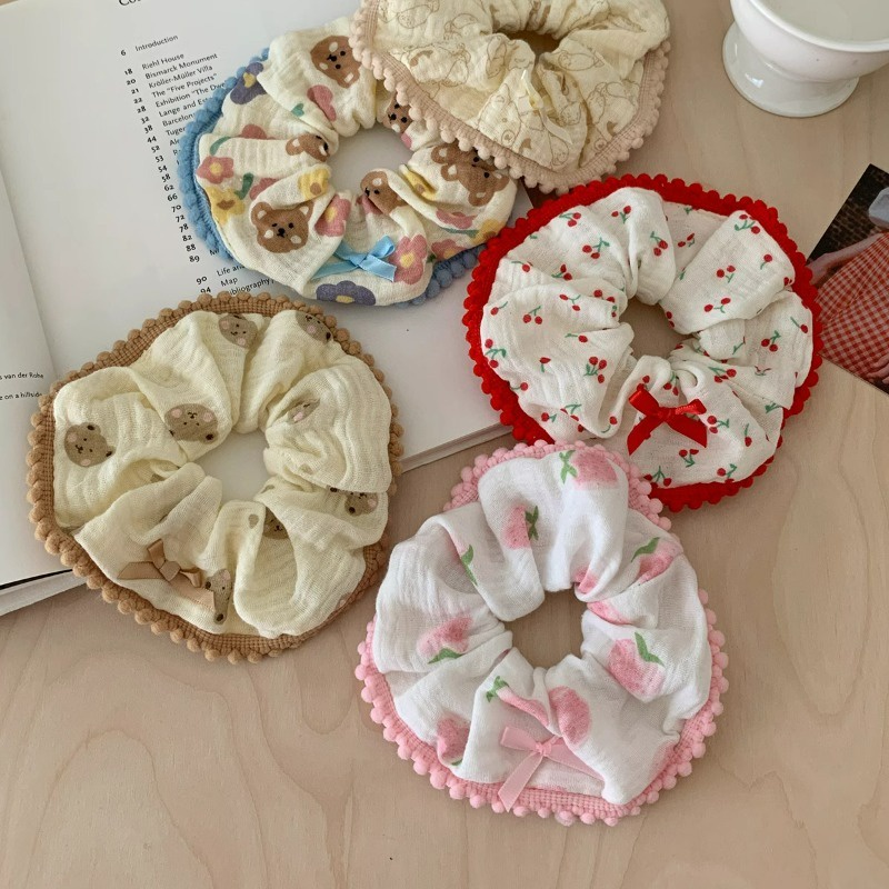 Dây Buộc Tóc Đuôi Ngựa Bằng Vải cotton Mềm In Hình Gấu Ngọt Ngào Cho Bé Gái