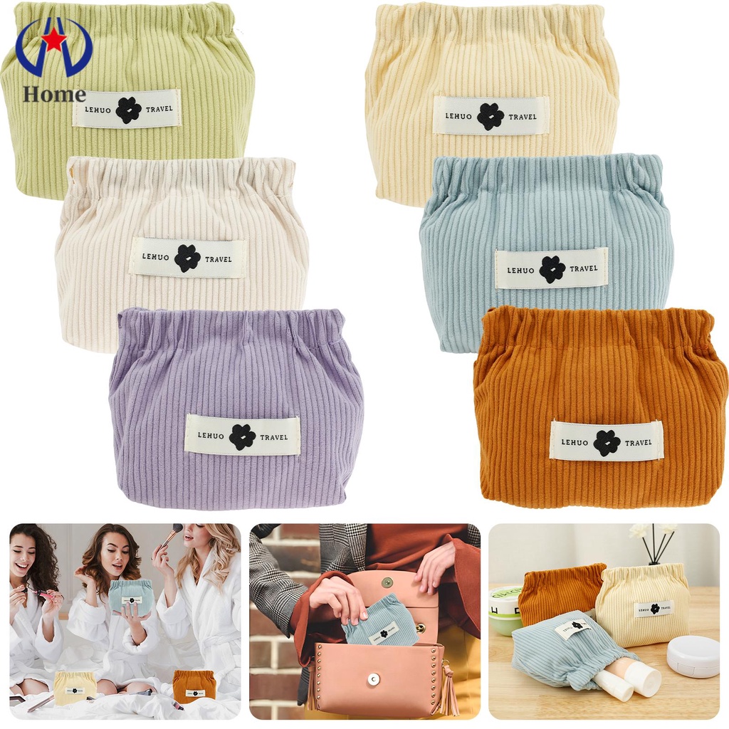 Set 3 Túi Đựng Mỹ Phẩm Son Môi Bằng Vải Nhung Kẻ Co Giãn Nhỏ Gọn Shopskc96433