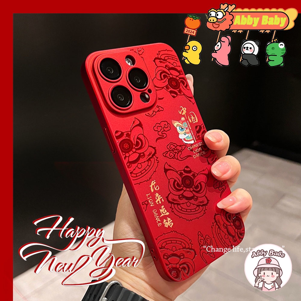 Ốp Điện Thoại tpu Dẻo Họa Tiết Chú Sư Tử Nhảy Múa Phong Cách Trung Quốc Sang Trọng Chống Bụi Bẩn Cho iphone 15 14 13 12 11 pro max