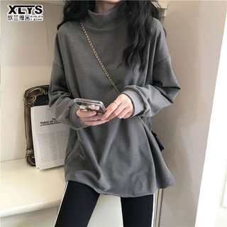 Xin LAN YA SHE Áo Thun Tay Dài Cổ Lọ Màu Trơn Dáng Rộng Bằng Nhung Đức Phong Cách Hàn Quốc Mới Dành Cho Bạn Nữ