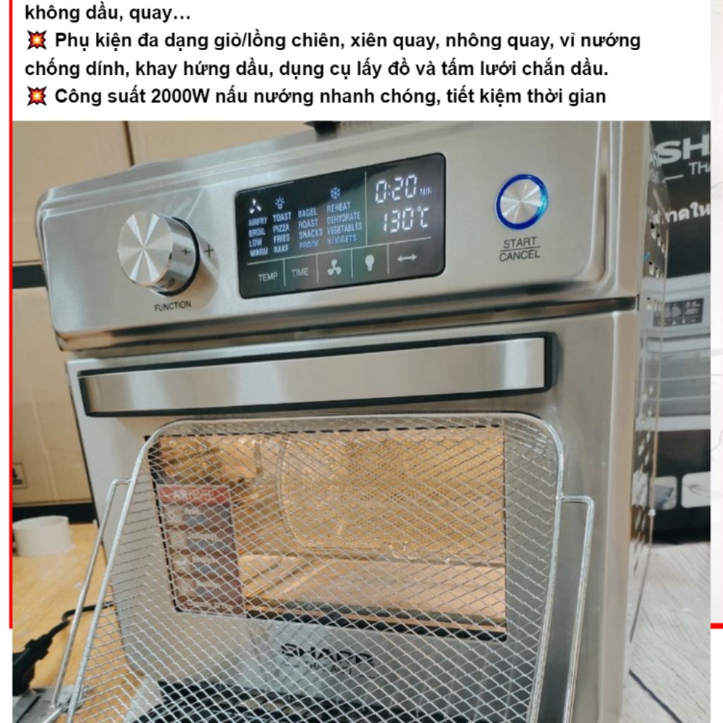 💥Lò nướng đa năng 2 Trong 1 nồi chiên không dầu  SHARP 23L HOMELY công suất 2000W - Bh 12 tháng