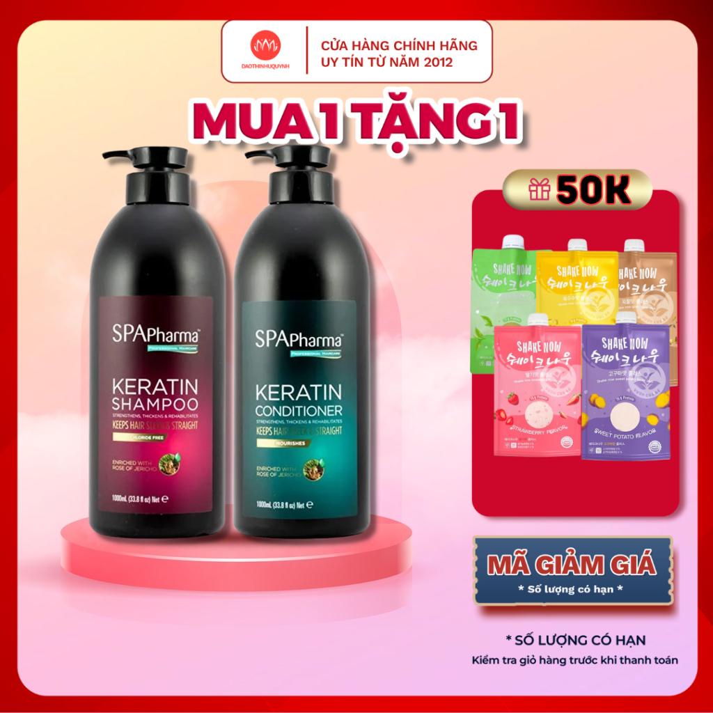 [Hàng cao cấp] Set Dầu Gội Xả Siêu Phục Hồi Tóc Spa Pharma Keratin Chuẩn Salon 1000mlx2 chính hãng SpaPharma