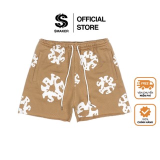 Quần đùi 100% cotton nỉ màu nâu - floral logo shorts in brown