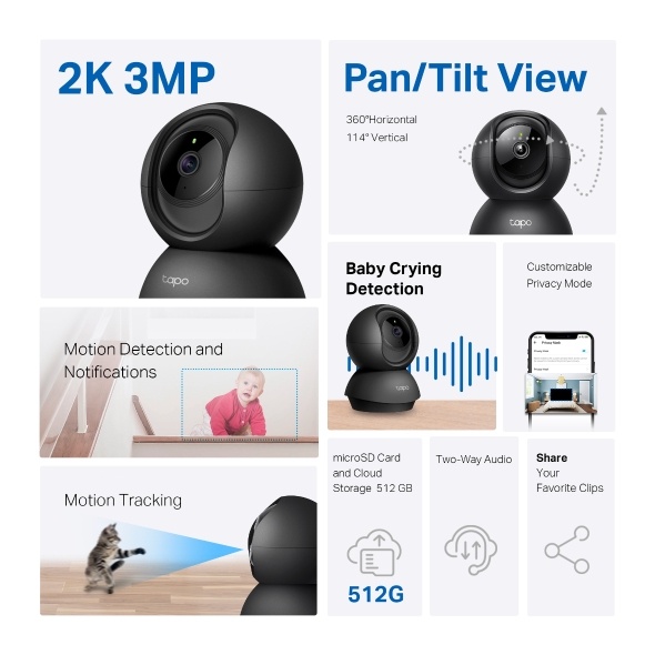 Camera WiFi TP-Link Tapo C211 Xoay 360, Quản Lí App Đàm Thoại 2 Chiều Theo Dõi Chuyển Động Thông Báo