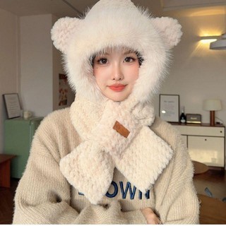 M32 Mũ len tai gấu kèm khăn giữ ấm mùa đông, nón len nữ tai mèo kèm khăn quàng cổ đẹp thời trang hàn quốc
