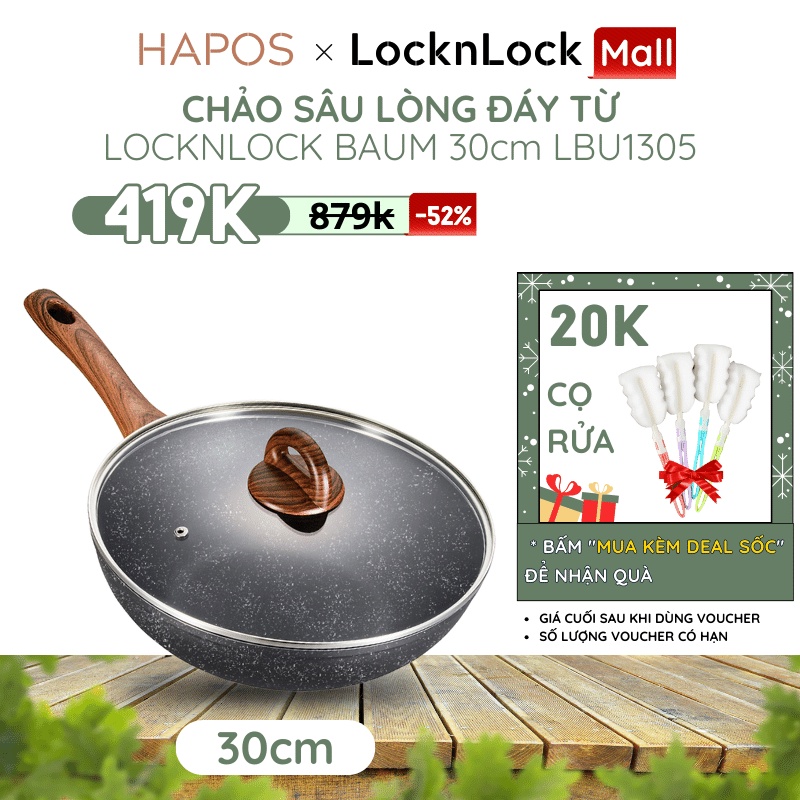 Chảo xào sâu lòng LocknLock chống dính đáy từ 28cm, nắp thủy tinh LocknLock LBU1285 - Kèm cọ rửa - HAPOS MALL OFFICIAL
