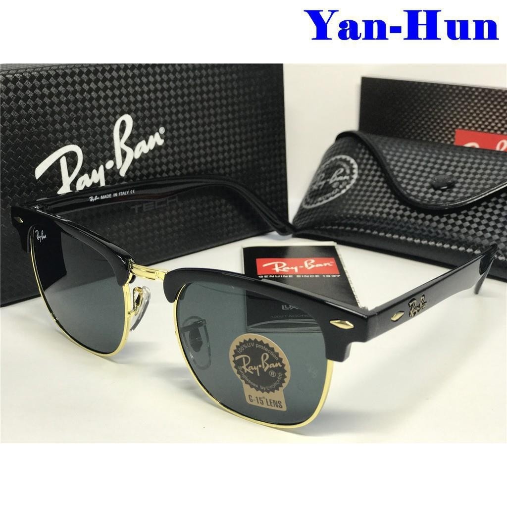 Rayban Rb3016 Kính râm Clubmaster cổ điển nguyên bản Black Grace 48mm Mujeres Hombres