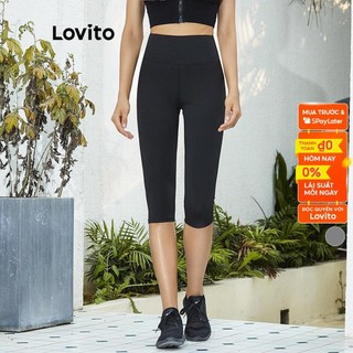 Quần thể thao Lovito lưng cao dùng tập yoga thời trang L02106 (Black/GrayGrey Lake Blue/Sauce eggplant purple/ Whale Blue/Christmas Green)