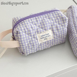 Túi Đựng Đồ Trang Điểm Bằng Cotton Họa Tiết Caro 5 Kiểu Tùy Chọn Tiện Dụng Mang Theo Du Lịch Cho Nữ