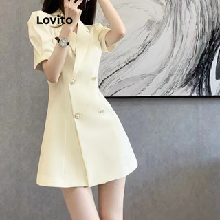 Đầm Lovito tay phồng màu trơn cài nút phía trước phong cách thanh lịch cho nữ L83ED202