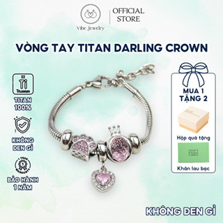 Vòng tay charm không hoen gỉ DARLING CROWN, lắc Pan titan gắn charm vương miện mix chân mèo freesize