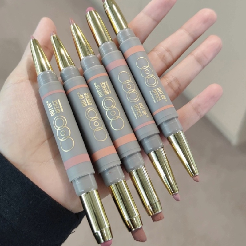 OUTOFOFFICE Son Môi Hai Đầu Kèm Chì Kẻ Viền Môi Hiệu Ứng Lì Không Thấm Nước Làm Trắng Da one Piece