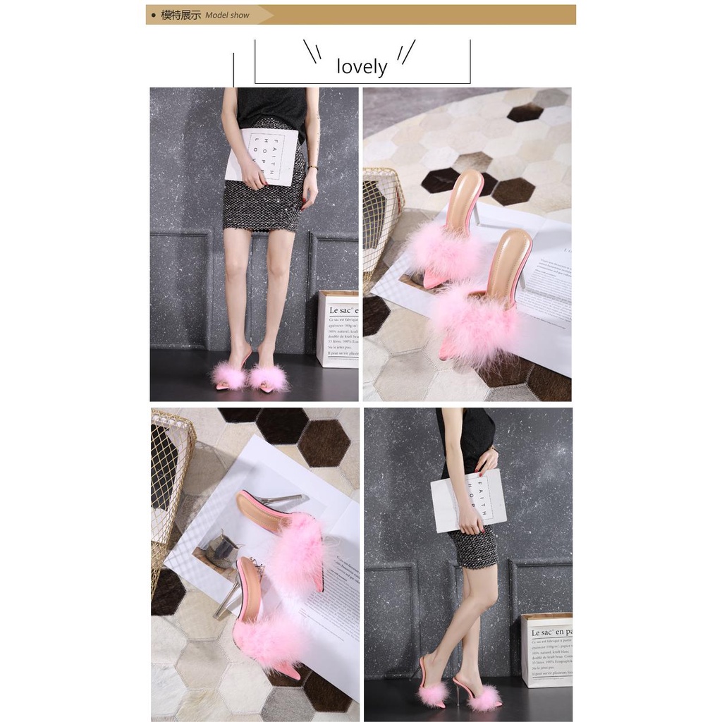 Giày Cao Gót Mũi Nhọn Đính Lông Vũ Phong Cách Hàn Quốc Dành Cho Nữ  wish