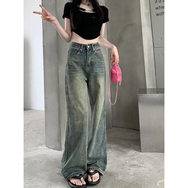 SUXI Quần jeans Nữ Dài Ống Rộng Thời Trang Hàn Quốc Mới