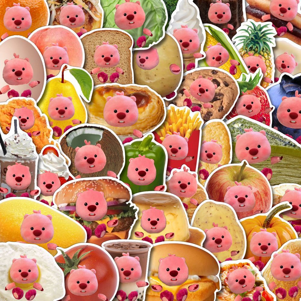Bộ 50 Miếng Dán Trang Trí laptop ipad Chống Thấm Nước Hình Thức Ăn Vui Nhộn