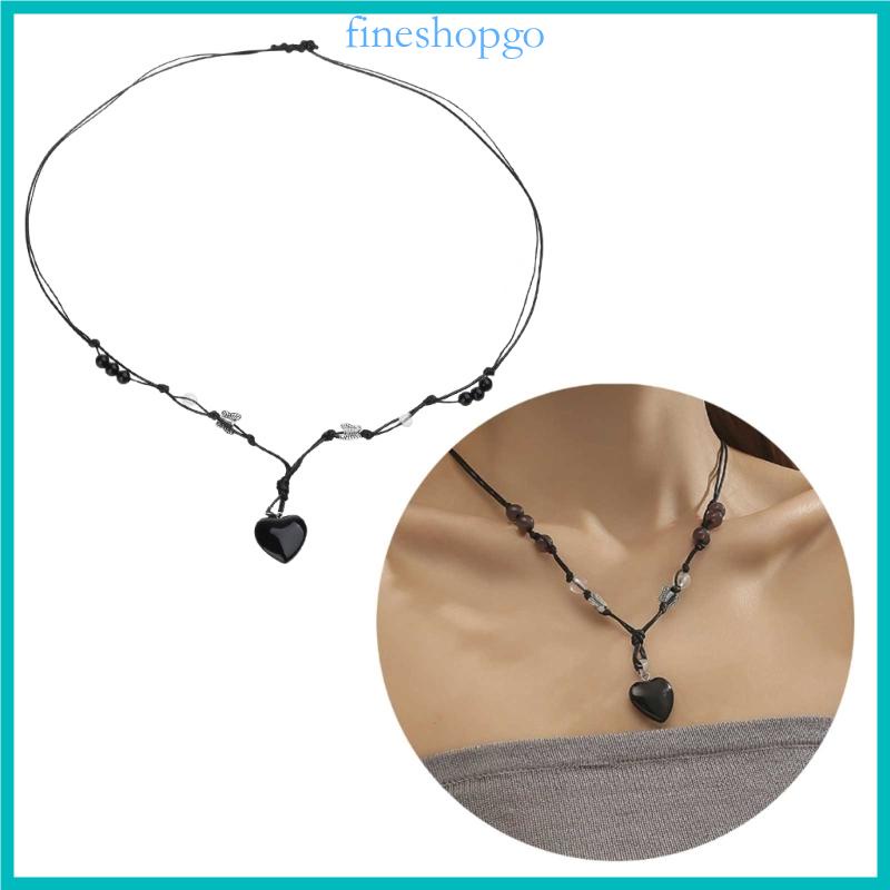 Vòng Cổ choker Dây Bện Mặt Đá Hình Trái Tim May Mắn