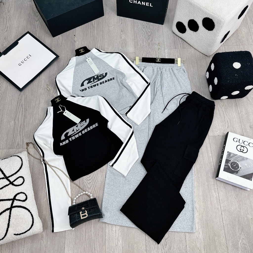 Set áo body phối tay sọc mix quần suông túi hộp siêu hot BN872CCC