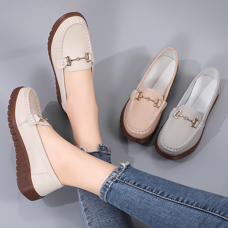 Giày Thể Thao Chạy Bộ Bằng Da Thật Chống Nước Màu Xám Be Cỡ Lớn 35-41 Cho Nữ