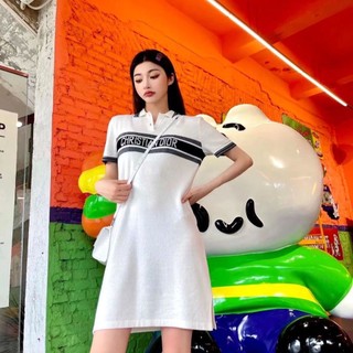 Đầm Cổ polo In Chữ Thời Trang Mùa Hè 2023 Phong Cách Pháp