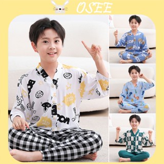 Bộ Đồ Ngủ Pijama Tay Dài Bằng Vải Lụa cotton Thời Trang Mùa Hè Dành Cho Bé Trai 80-175cm