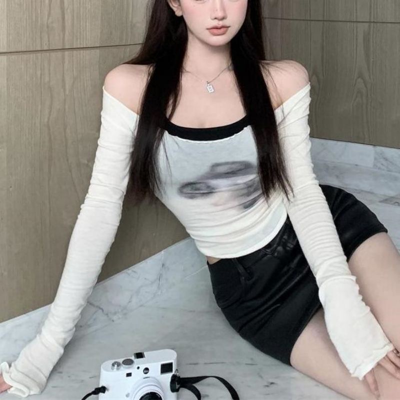 Áo Thun Tay Dài 2 Dây Dáng Ôm Thời Trang Hàn Quốc Dành Cho Nữ