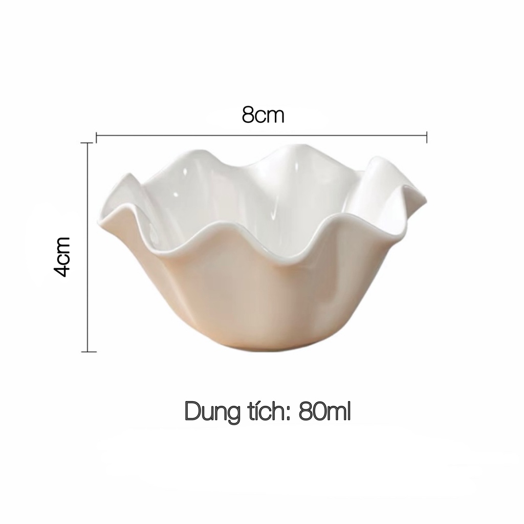 Chén Chấm/Gia vị Sứ tạo hình viền sóng độc đáo tông trắng đơn giản cho gia đình, nhaf hàng