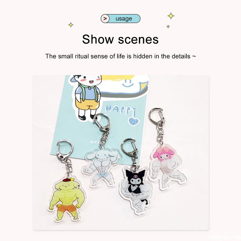 🌺🌺Móc khóa hình nhân vật Macho Melody Kuromi Cinnamon Sanrio luyện tập cơ bắp