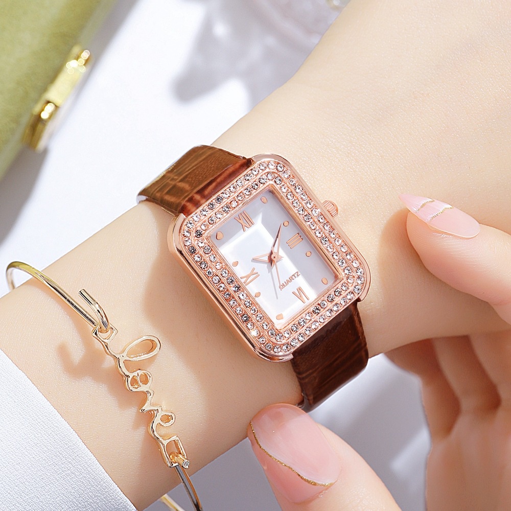 Đồng Hồ Đeo Tay Máy quartz Mặt Vuông Đính Đá Thời Trang Cho Nữ