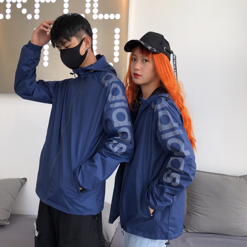 Áo Khoác Gió adidas Chính Hãng 100% Phối Lưới Có Nón Trùm Phối Khóa Kéo Cá Tính Cho Nam Và Nữ