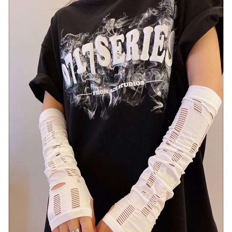 Găng Tay Hở Ngón Vải Lụa Lạnh ninja Phong Cách gothic punk Thời Trang Cho Nữ