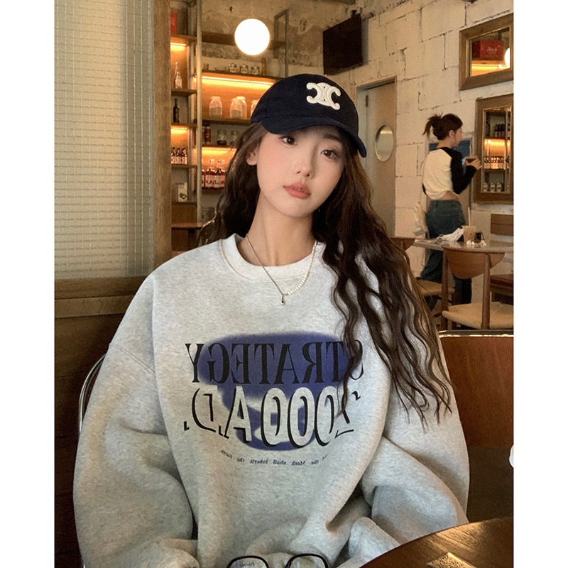 Áo sweater Mỏng Tay Dài Dáng Rộng In Họa Tiết Đơn Giản Thời Trang Mùa Thu 2023 Cho Nữ