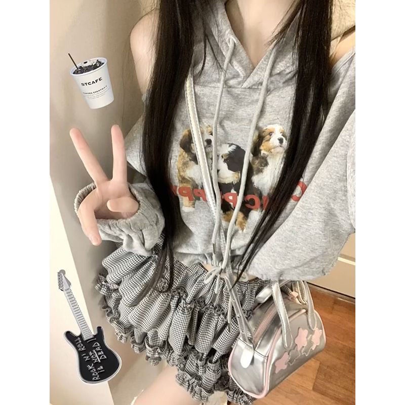 Set Áo Hoodie Màu Xám + Chân Váy Thời Trang Mùa Thu Phong Cách Mới lu5b Dành Cho Nữ