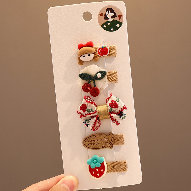 Bộ Kẹp Tóc Nơ Thêu Hoa Bằng Vải Dệt Kim Không Đau Cho Bé Gái