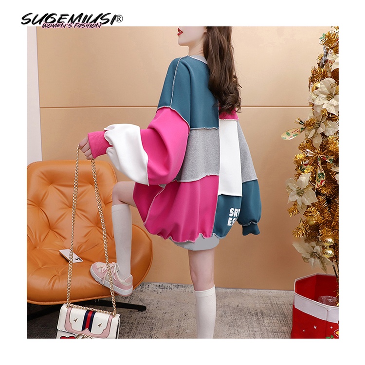 Sugemiusi Áo Nỉ Dài Tay Dáng Rộng Phong Cách Phương Tây Cho Nữ Sinh Trung Niên