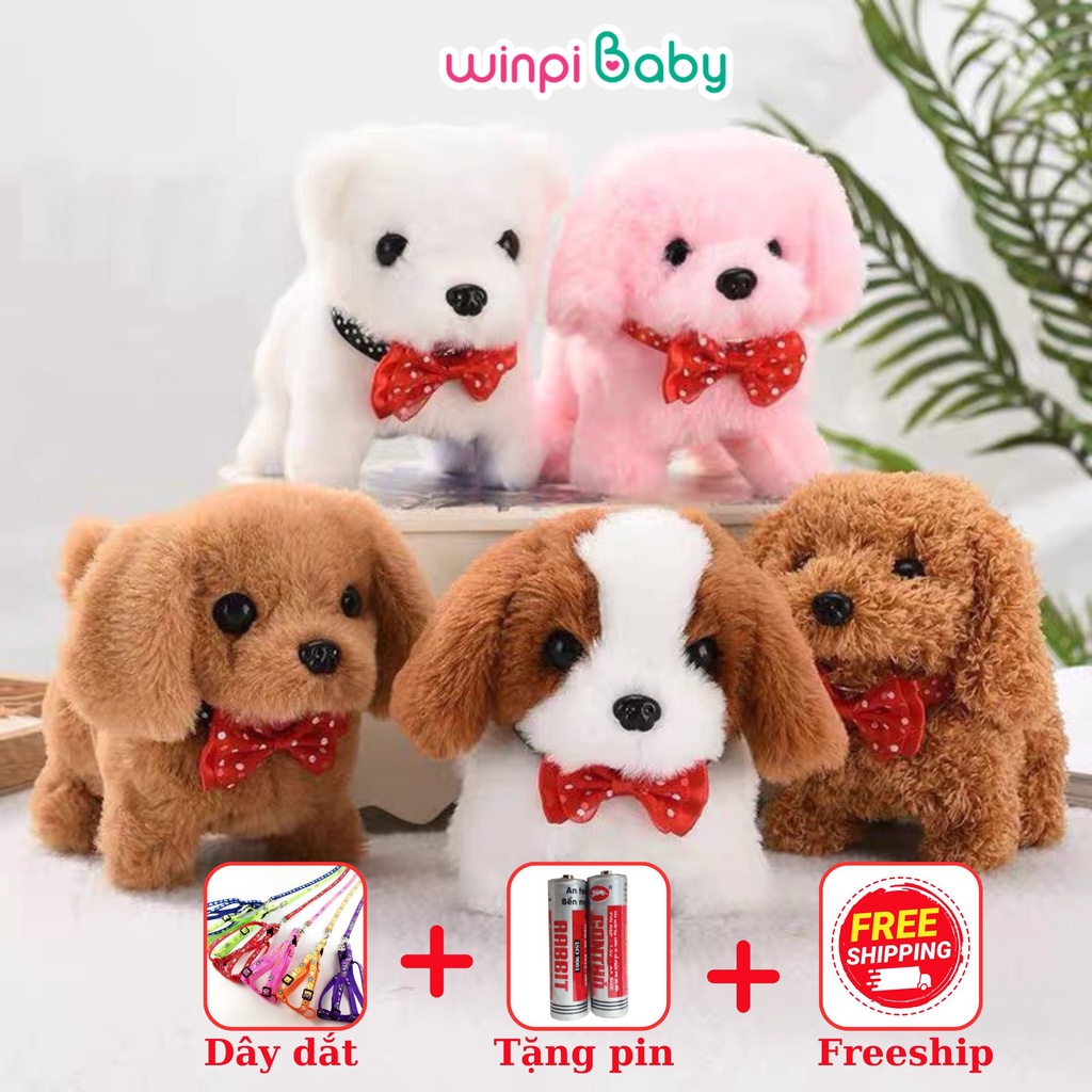 Đồ chơi cún bông dễ thương biết đi, sủa và vẫy đuôi siêu đáng yêu Kèm Pin Và Dây Dắt cho bé vui chơi
