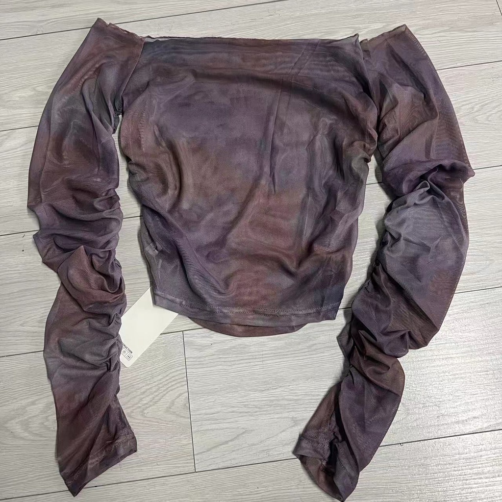 Áo Thun Trễ Vai Tay Dài Dáng Ôm Nhuộm Màu Độc Đáo Thời Trang Mùa Hè Xinh Xắn Cho Nữ