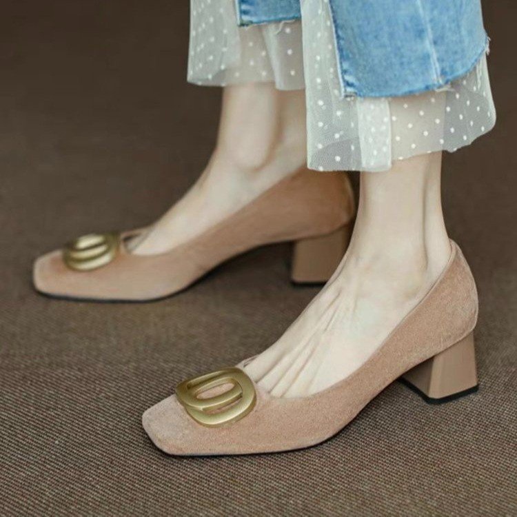 Giày Cao Gót Da Lộn Mũi Vuông Đế Dày Thanh Lịch Hợp Thời Trang Cho Nữ size 35-40