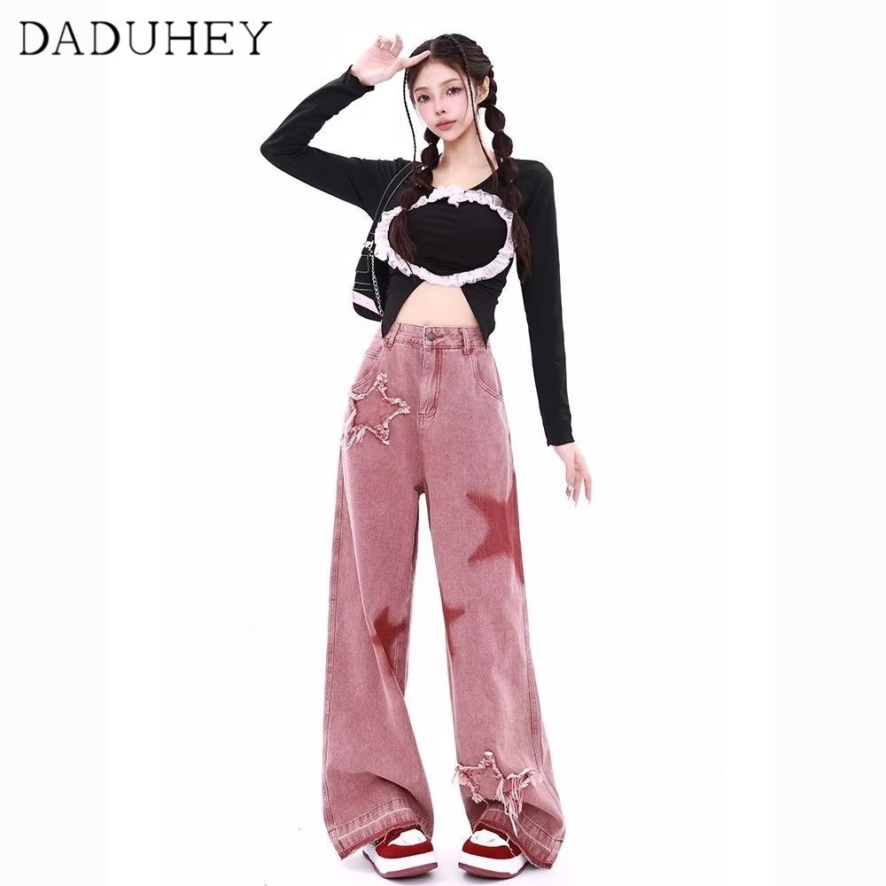 DaDuHey New American Ins High Street Star Jeans Niche High Waist Loose Wide Leg Pants plus Size Trousers