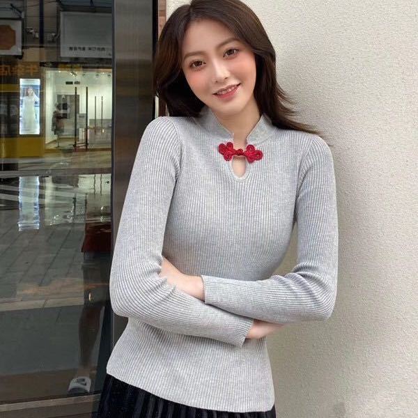 Áo sweater Dệt Kim Tay Dài Dáng Ôm Phong Cách retro Dành Cho Nữ