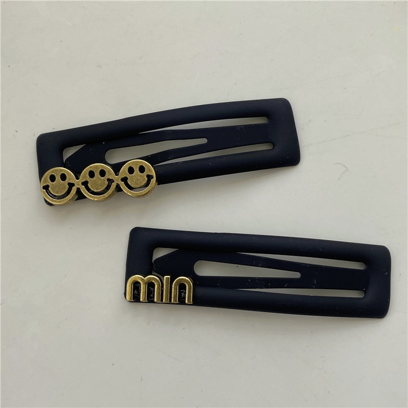 Kẹp Tóc bb Màu Đen Đơn Giản Hình Mặt Cười Và Chữ Cái 2023