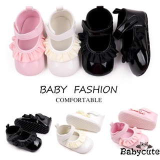 Giày da pu đế bằng viền bèo phong cách mary jane dễ thương cho bé gái