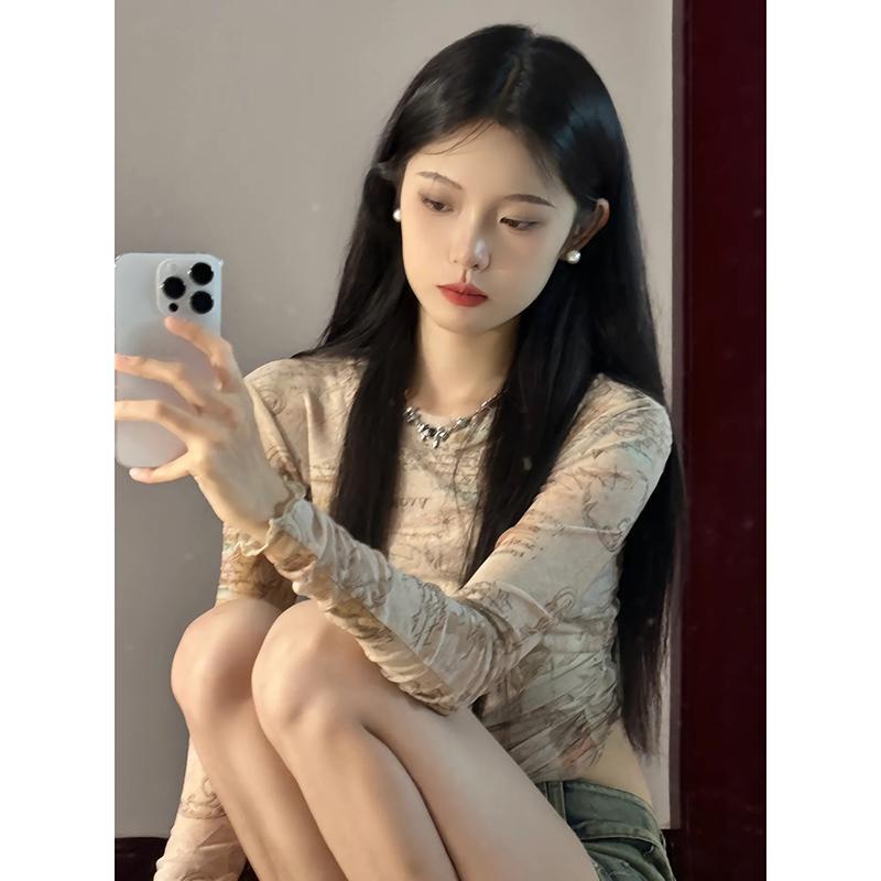 Áo Thun Tay Dài In Họa Tiết Kiểu retro Thời Trang Mùa Xuân Cho Nữ