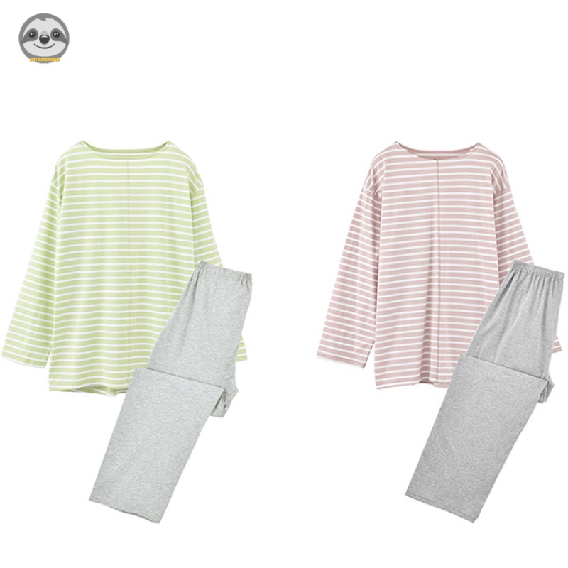 Bộ Đồ Ngủ Pijama cotton Dài Tay Không Đường May / Kẻ Sọc Phong Cách muji Nhật Bản Cho Cặp Đôi